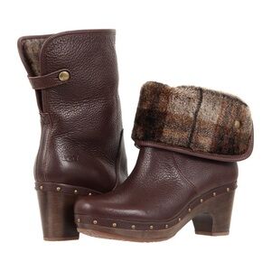 UGG Cora Lynn Leather Fold Over Lamb Fur Cuff Size 5 Sheepskin Clog-Inspired